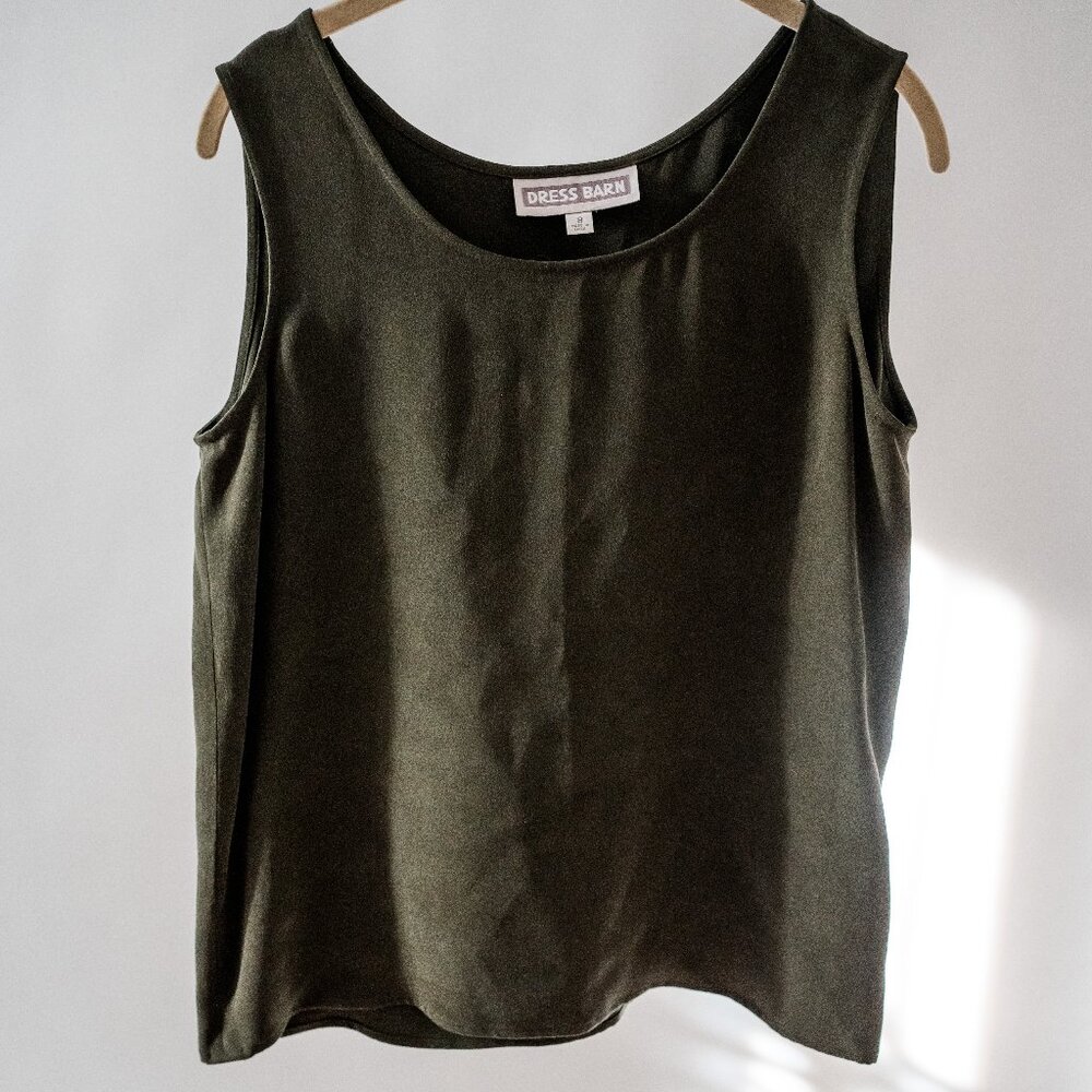 Vintage 90s Dress Barn 100% Raw Silk Sleeveless Top Olive Green Size 8